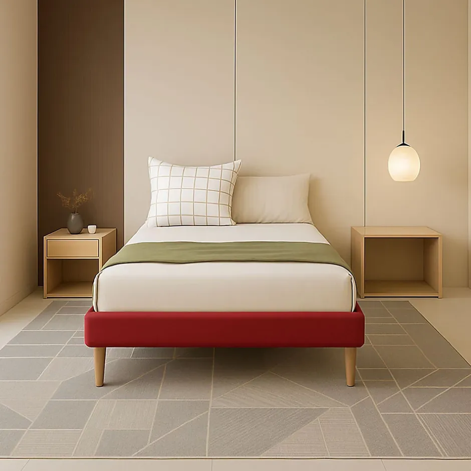 King Of Dreams Gregory - Solide et Confortable Sommier Tapissier Rouge + Pieds en 20 cm pour Matelas en 90x190-13 Lattes Hot