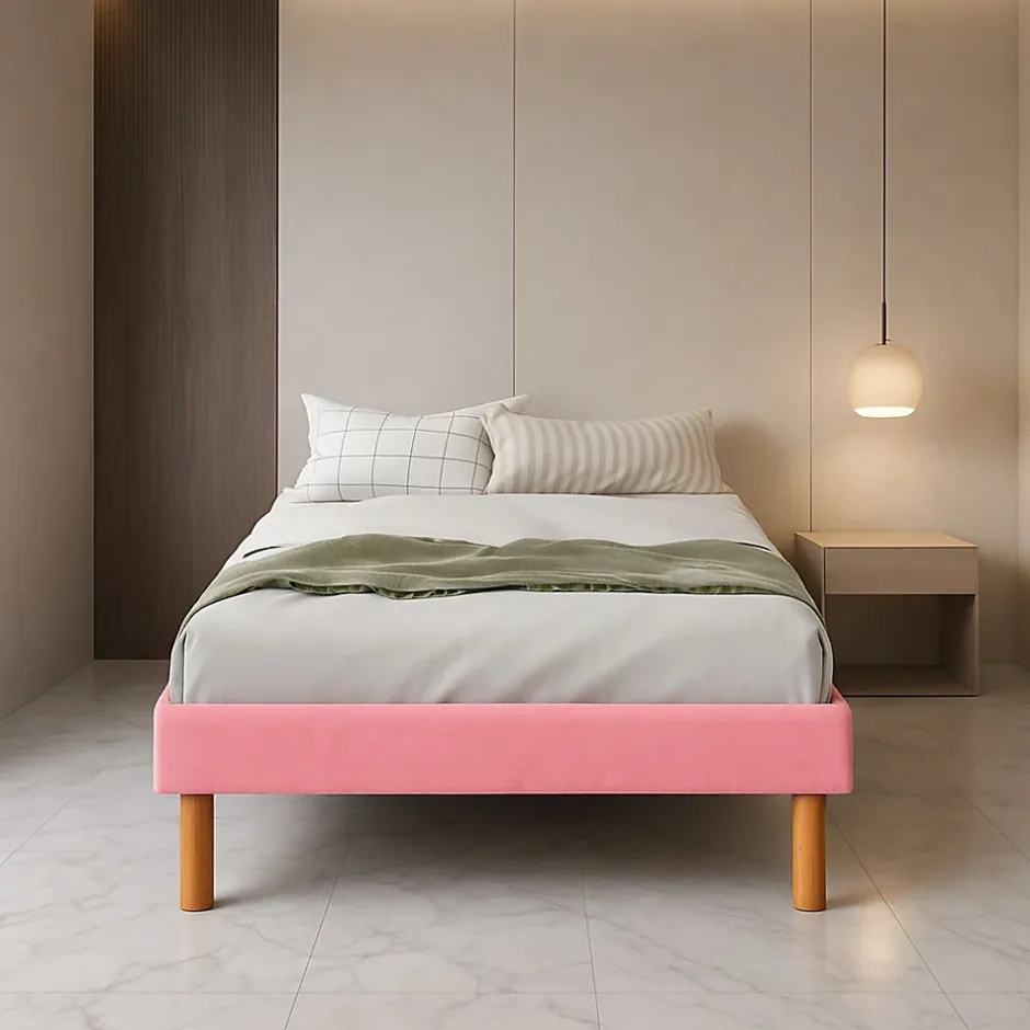 King Of Dreams Gregory - Solide et Confortable Sommier Tapissier Rose + Pieds en 20 cm pour Matelas en 90x200-13 Lattes Outlet