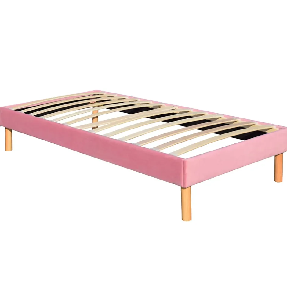 King Of Dreams Gregory - Solide et Confortable Sommier Tapissier Rose + Pieds en 20 cm pour Matelas en 90x200-13 Lattes Outlet