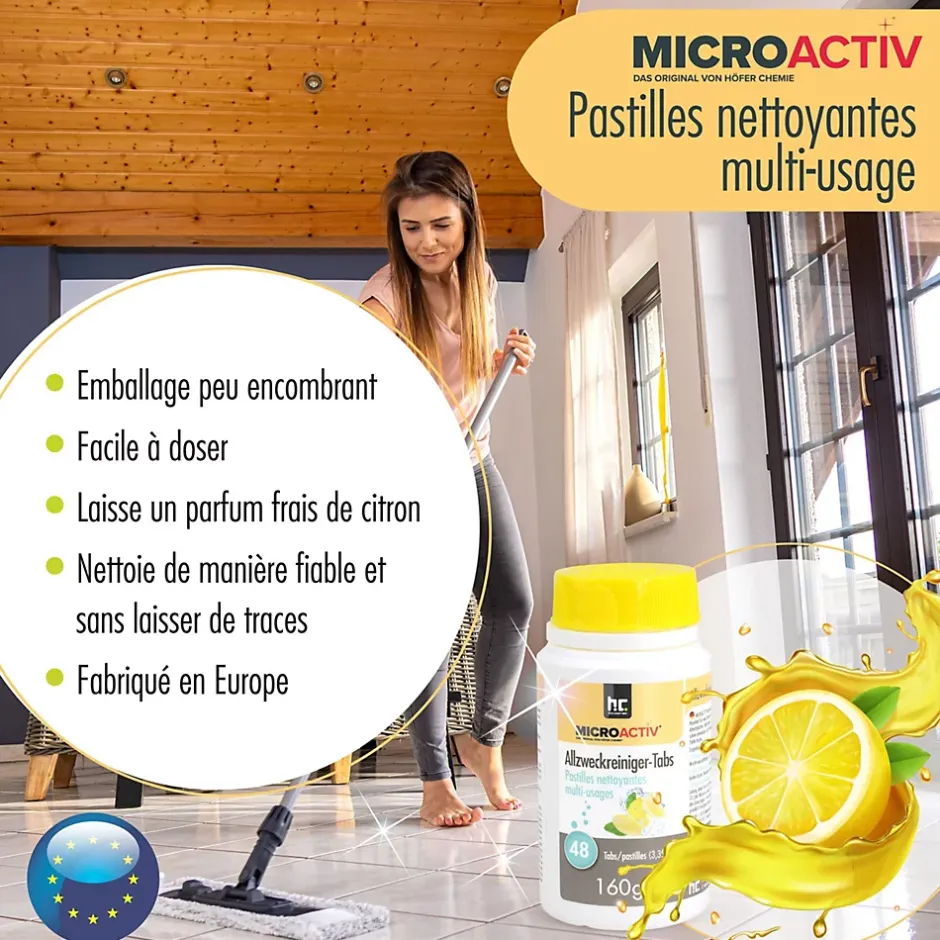 Höfer Chemie Microactiv Pastilles Nettoyantes Multi-usages 3 x 160 G, Parfum Citron Hot