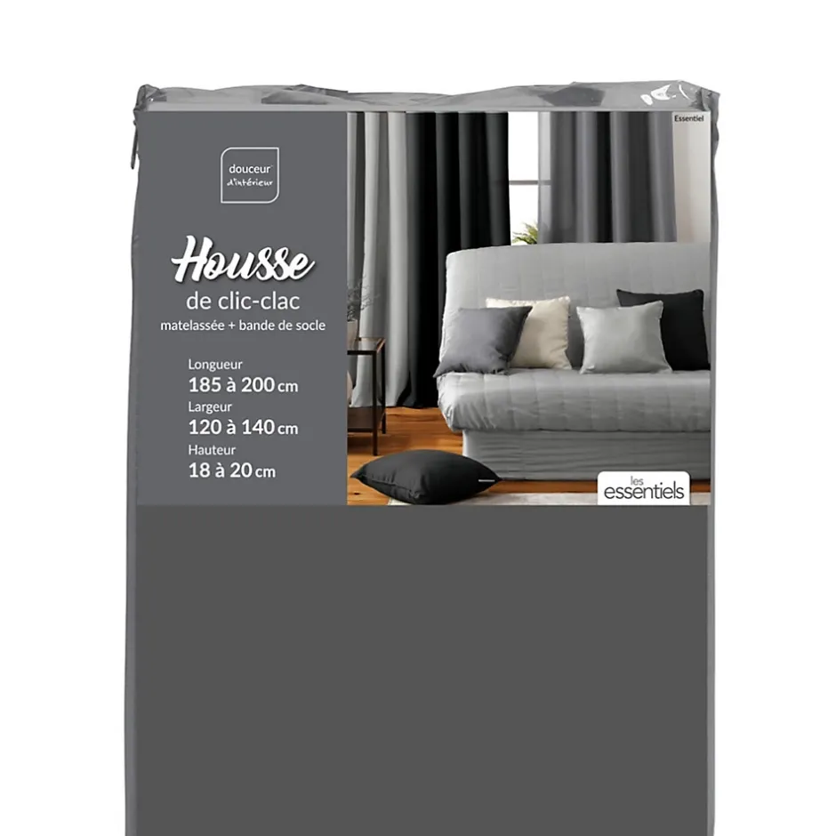Douceur D'Intérieur HOUSSE DE CLIC CLAC MAT. 120 à 140 CM - 185 à 200 CM POLYE. UNI ESSENTIEL BETON - 120 à 200cm - Gris anthracite