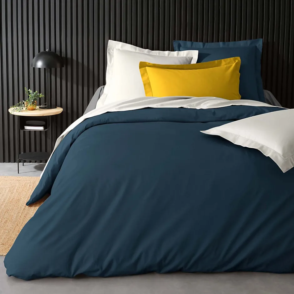 Douceur D'Intérieur Housse de Couette 2 Personnes Percale Uni 78 fils percaline 260x240cm bleu
