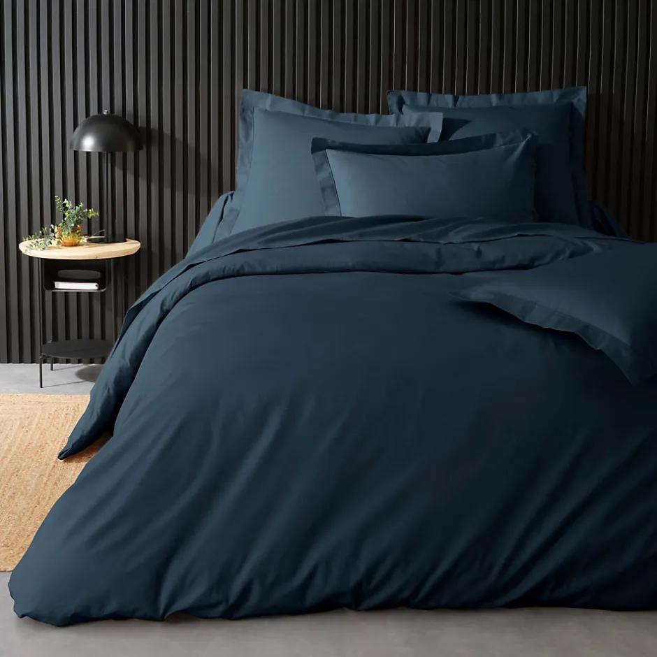 Douceur D'Intérieur Housse de Couette 2 Personnes Percale Uni 78 fils percaline 260x240cm bleu
