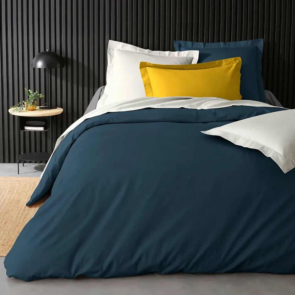 Douceur D'Intérieur Housse de Couette 2 Personnes Percale Uni 78 fils percaline 240x220cm bleu Best