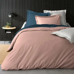 Douceur D'Intérieur Housse de Couette 2 Personnes Percale Uni 78 fils percaline 260x240cm Rose