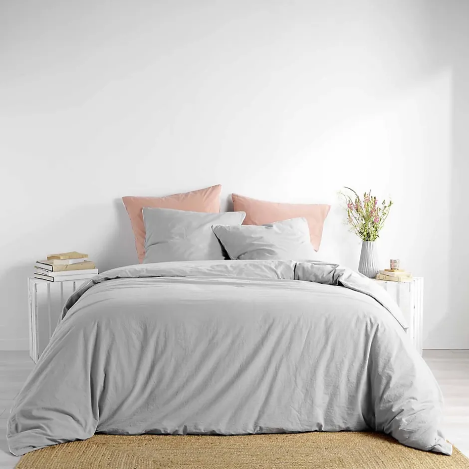 Douceur D'Intérieur Housse de couette 260 x 240 cm coton lavé 57 fils Linette Gris Hot