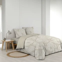 Douceur D'Intérieur Housse de couette 240 x 220 cm coton 57 fils imprimé feuillage AMANDA Naturel + 2 taies Hot