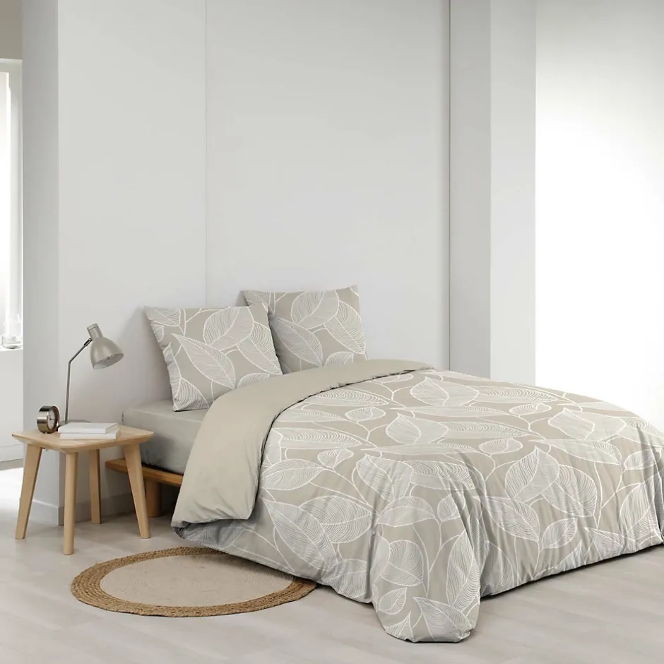 Douceur D'Intérieur Housse de couette 240 x 220 cm coton 57 fils imprimé feuillage AMANDA Naturel + 2 taies Hot