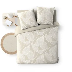 Douceur D'Intérieur Housse de couette 240 x 220 cm coton 57 fils imprimé feuillage AMANDA Naturel + 2 taies Hot