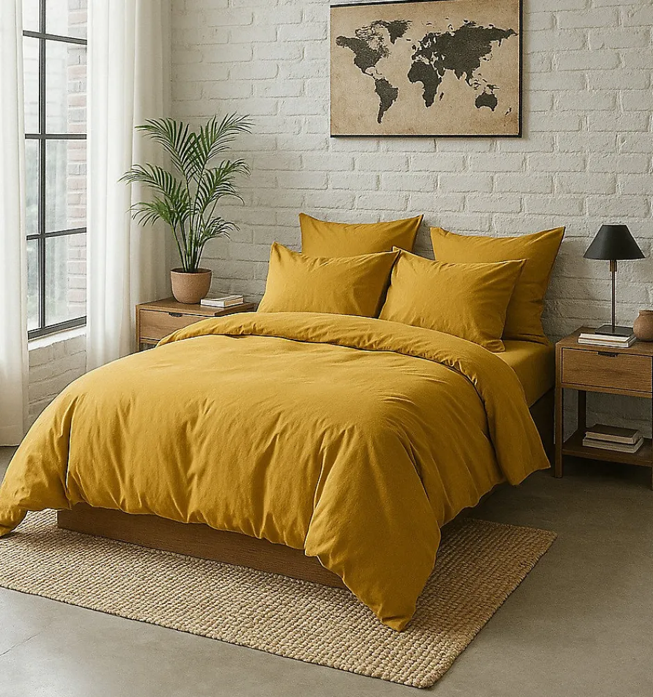 Eden Housse de couette 220 x 240 cm jaune moutarde