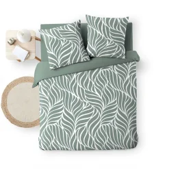 Douceur D'Intérieur Housse de couette 240 x 220 cm imprimée 57 fils MORGANE Sauge 2 taies incluses
