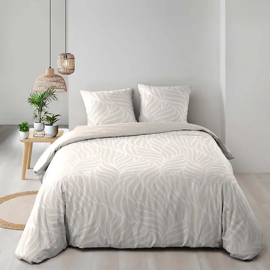 Douceur D'Intérieur Housse de couette 240 x 220 cm imprimée 57 fils MORGANE Naturel 2 taies incluses Sale