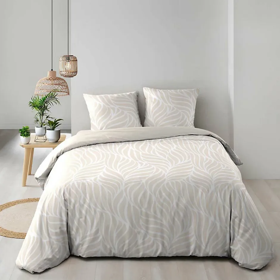 Douceur D'Intérieur Housse de couette 240 x 220 cm imprimée 57 fils MORGANE Naturel 2 taies incluses Sale