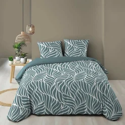 Douceur D'Intérieur Housse de couette 240 x 220 cm imprimée 57 fils MORGANE Bleu 2 taies incluses