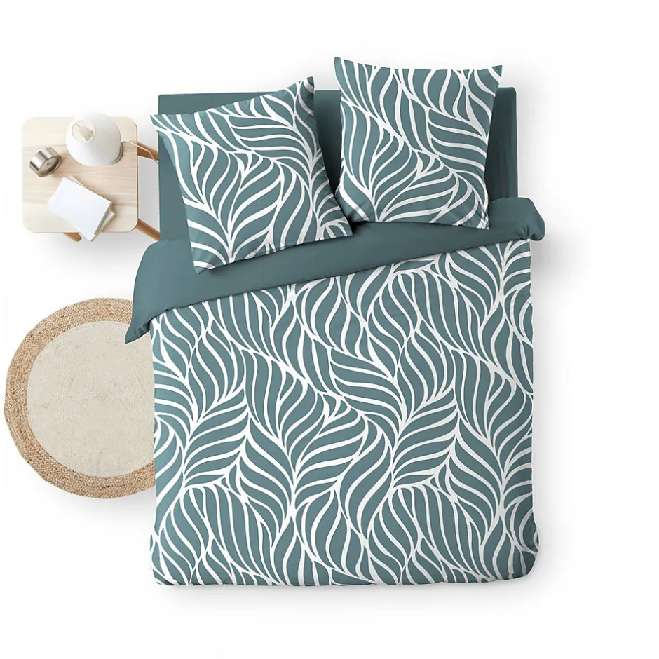 Douceur D'Intérieur Housse de couette 240 x 220 cm imprimée 57 fils MORGANE Bleu 2 taies incluses