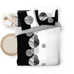 Douceur D'Intérieur Housse de Couette 240 x 220 cm + 2 Taies 100 % Coton 57 Fils Stormi Noir & Blanc New