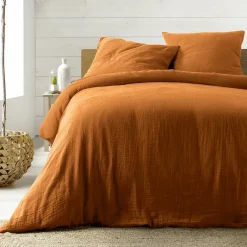 Douceur D'Intérieur Housse de couette 240 x 220 cm + 2 taies Gaze de coton uni Angelia Caramel Hot