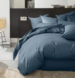 Eden Housse de couette 220 x 240 cm Percale de coton lavé bleu