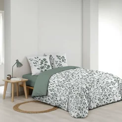 Douceur D'Intérieur Housse de couette 240 x 220 coton naturel 57 fils MAIWEN Sauge + 2 taies Hot
