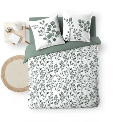 Douceur D'Intérieur Housse de couette 240 x 220 coton naturel 57 fils MAIWEN Sauge + 2 taies Hot