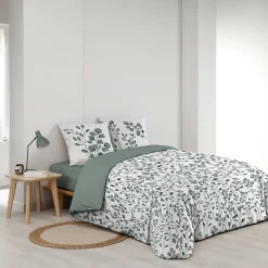 Douceur D'Intérieur Housse de couette 240 x 220 coton naturel 57 fils MAIWEN Sauge + 2 taies Hot