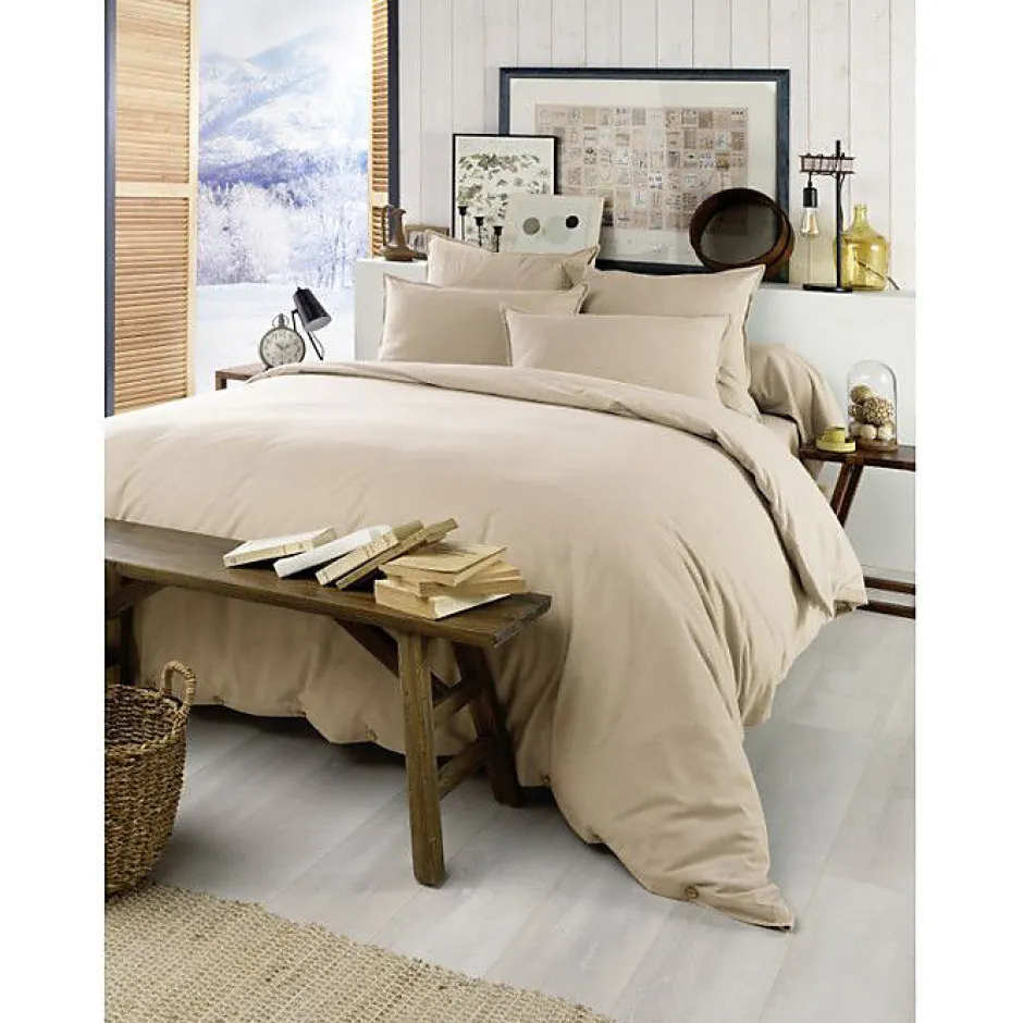 L'Effet Papillon Housse de couette "Candice" toutes dimensions Flanelle de Coton - Candice Sable - Housse de couette 240 x 220 cm