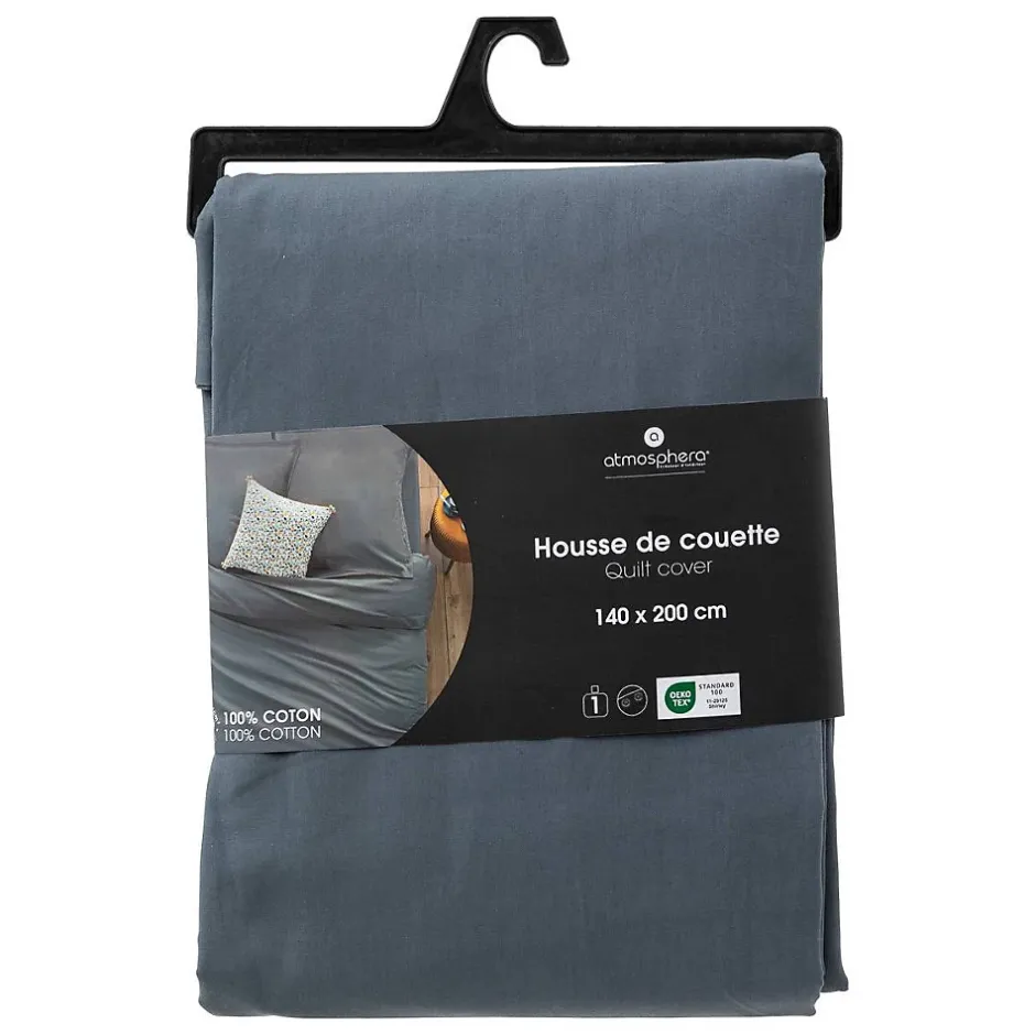 Atmosphera Créateur D'Intérieur Housse de couette Carina en coton 200x140cm bleu orage - Atmosphera New