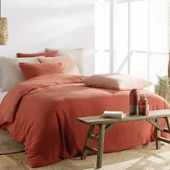 Douceur D'Intérieur Housse de couette double gaze coton uni Vieux rose 140x200cm - 140x200cm - Rose