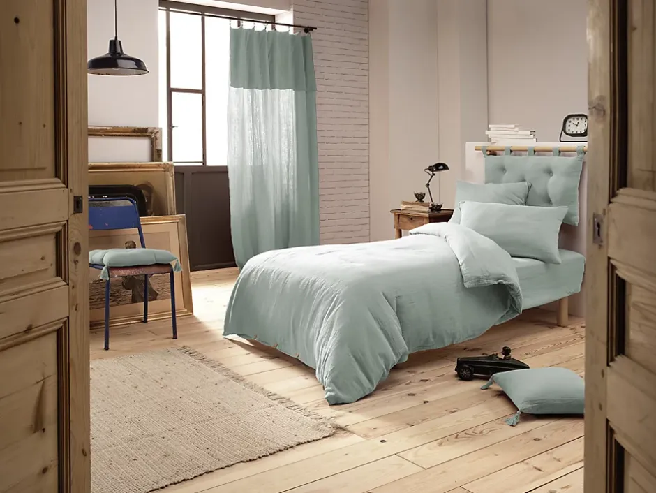 Eden Housse de couette Double Gaze Coton 140 x 200 cm Gaia eucalyptus Outlet