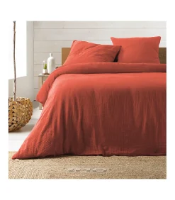 Douceur D'Intérieur Housse de couette double gaze coton uni Terracotta - 220x240cm - Terre cuite Outlet
