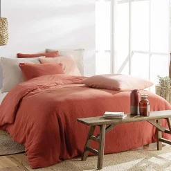 Douceur D'Intérieur Housse de couette double gaze coton uni Terracotta - 220x240cm - Terre cuite Outlet