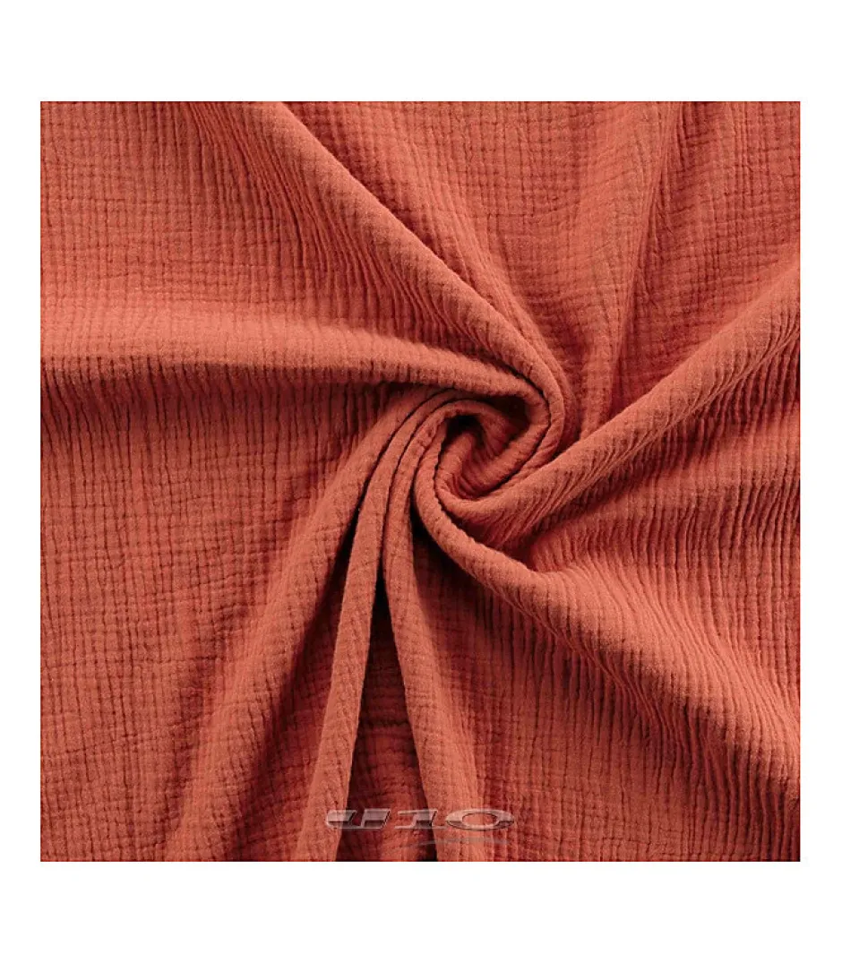 Douceur D'Intérieur Housse de couette double gaze coton uni Terracotta - 220x240cm - Terre cuite Outlet