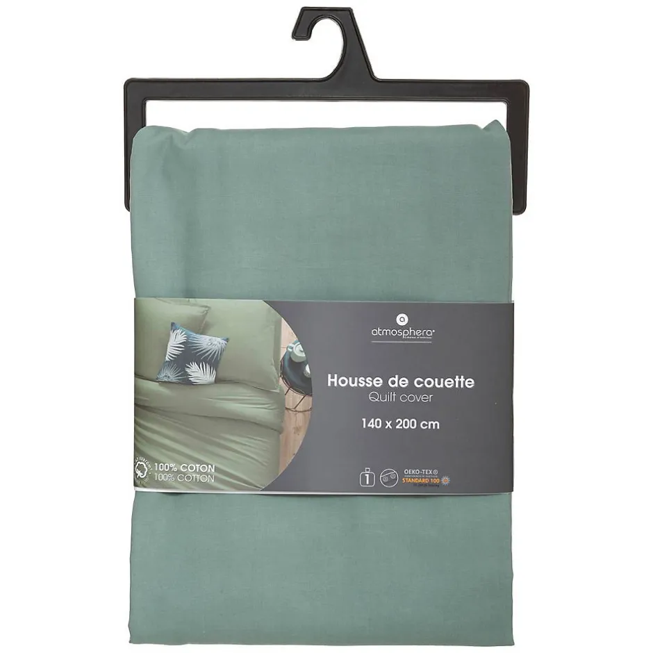 Atmosphera Créateur D'Intérieur Housse de couette en coton - vert céladon 140x200 cm - Atmosphera