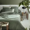 Tradilinge Housse de couette en percale de coton au galon géométrique (140x200 cm - Vert Olive)