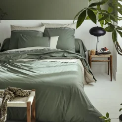 Tradilinge Housse de couette en percale de coton au galon géométrique (140x200 cm - Vert Olive)