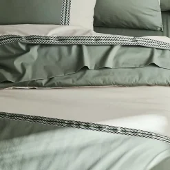Tradilinge Housse de couette en percale de coton au galon géométrique (260x240 cm - Vert Olive) Best