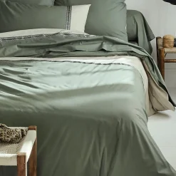 Tradilinge Housse de couette en percale de coton au galon géométrique (260x240 cm - Vert Olive) Best