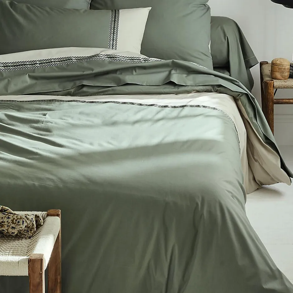 Tradilinge Housse de couette en percale de coton au galon géométrique (260x240 cm - Vert Olive) Best