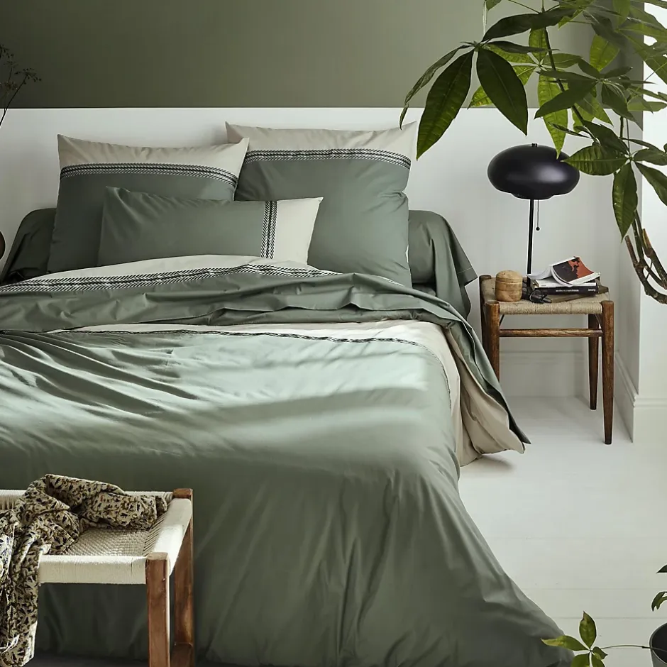 Tradilinge Housse de couette en percale de coton au galon géométrique (260x240 cm - Vert Olive) Best