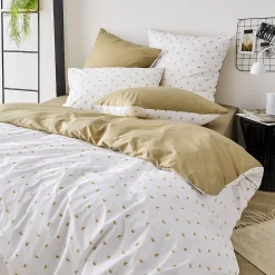 Tradilinge Housse de couette en percale au style géométrique (280x240 cm - Beige)