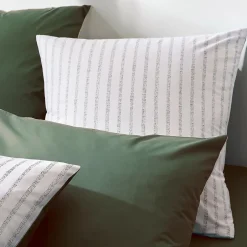 Tradilinge Housse de couette en percale de coton à rayures (140x200 cm - Vert Olive)