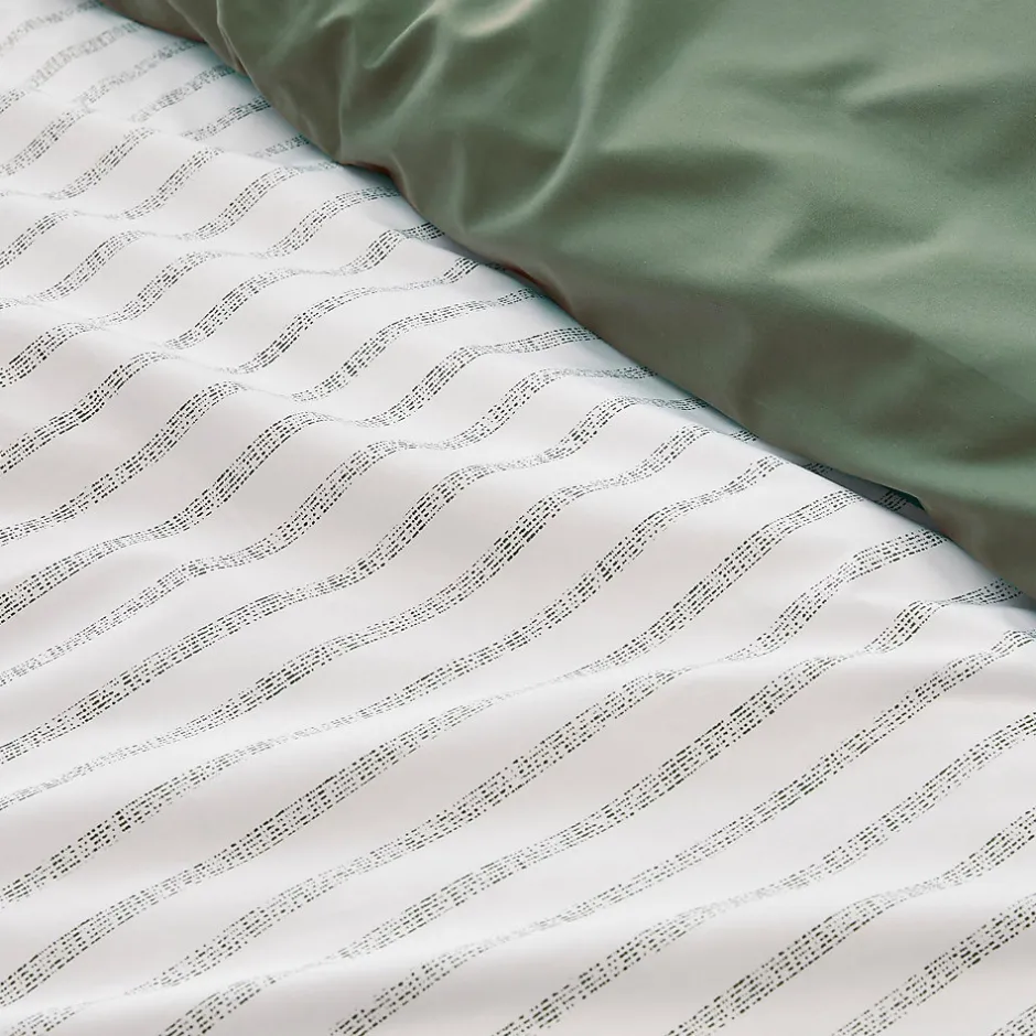 Tradilinge Housse de couette en percale de coton à rayures (140x200 cm - Vert Olive)