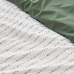 Tradilinge Housse de couette en percale de coton à rayures (240x220 cm - Vert Olive)