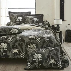 Tradilinge Housse de couette en satin aux feuilles tropicales (240x220 cm - Gris anthracite)
