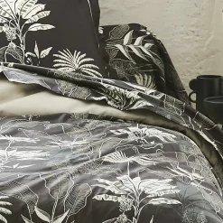 Tradilinge Housse de couette en satin aux feuilles tropicales (200x200 cm - Gris anthracite) Clearance