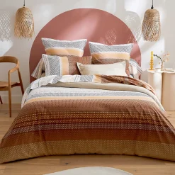 Tradilinge Housse de couette esprit géométrique en coton (240x220 cm - Cuivre)