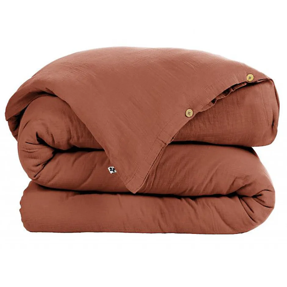 L'Effet Papillon Housse de couette "Gaïa" toutes dimensions "Gaze de Coton" - Gaïa Terracotta - Housse de couette 260 x 240 cm