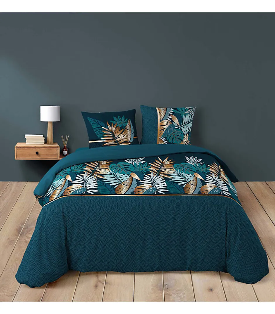 Douceur D'Intérieur Housse de couette imprimé allover 42 fils "Alianor" - 240x260cm - Bleu canard Clearance