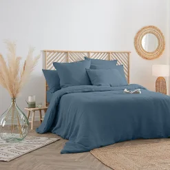 Atmosphera Créateur D'Intérieur Housse de couette Linah - bleu canard - lin lavé 260x240 cm - Atmosphera Sale