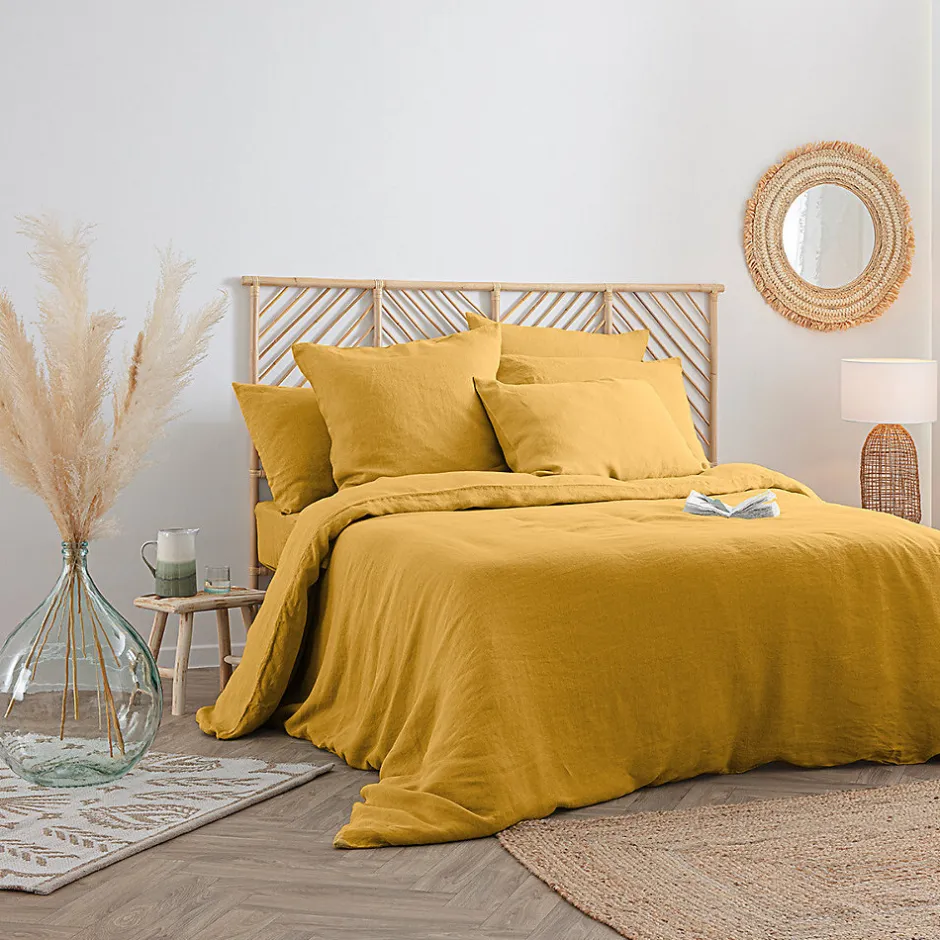 Atmosphera Créateur D'Intérieur Housse de couette Linah - jaune ocre - lin lavé 240x220 cm - Atmosphera
